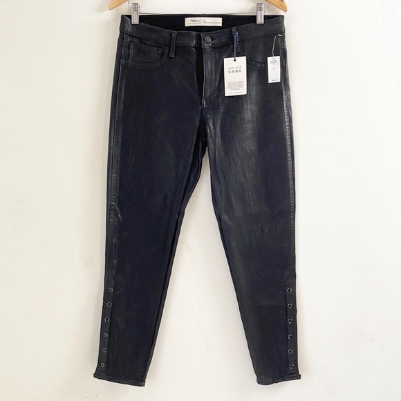 GAP 1969 Inner Cozy Legging in Black Orbit Coated Side Snap Stretch Jeans 32 - Picture 2 of 12